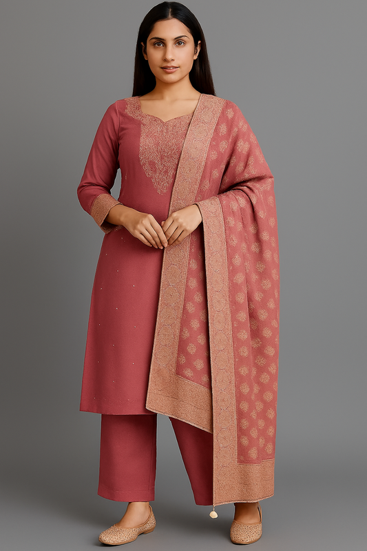 Maroon Kurta Set with Zari Embroidery and Dupatta (Size-S)