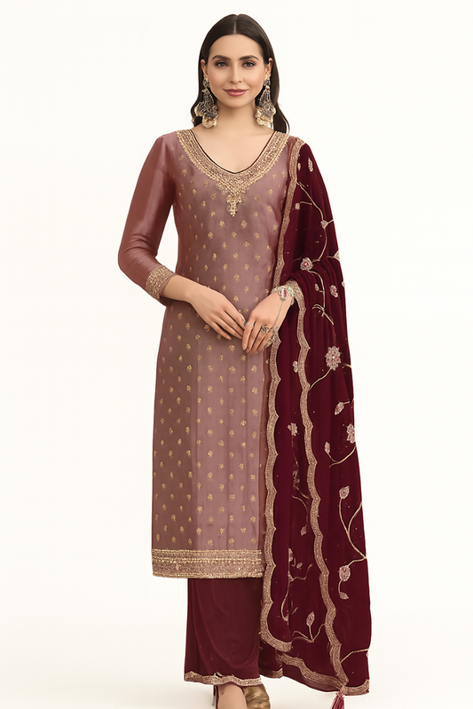 Women Embroidery Kurta Set-Maroon (Size-M) | D36