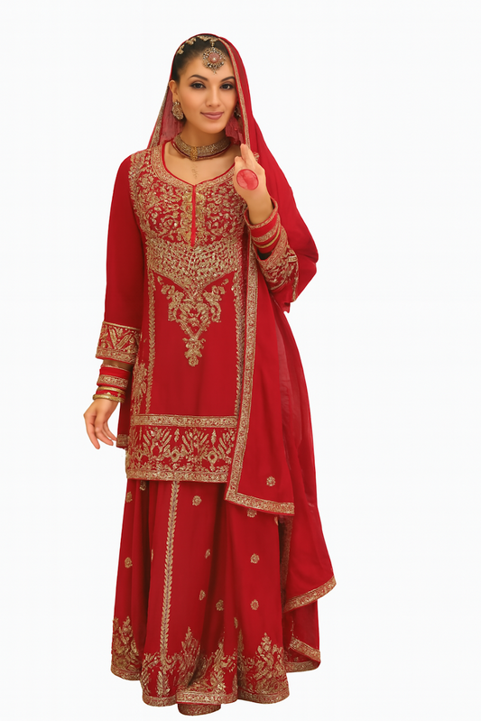 Women Embroidery Kurta Set-Red (Size-L) | D21