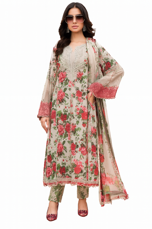 Women Embroidery Kurta Set-White (Size-2XL) | D70
