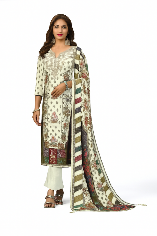 Women Embroidery Kurta Set-White (Size-M) | D13