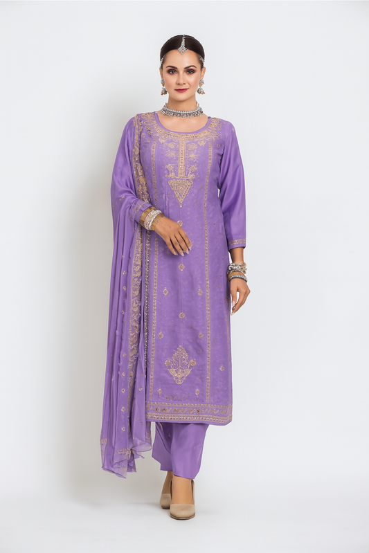 Women Embroidery Kurta Set-Lavender (Size-2XL) | D19