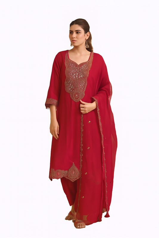Women Embroidery Kurta Set-Red (Size-2XL) | D41
